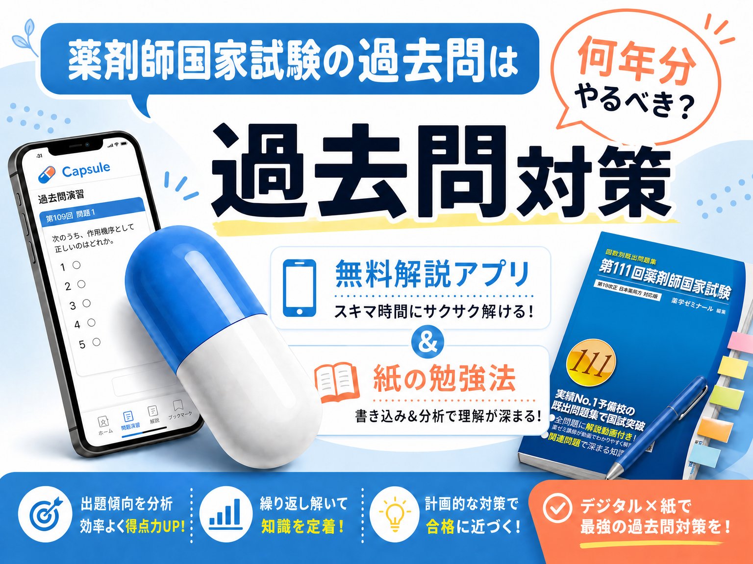 コラム｜薬剤師国家試験の過去問は何年分やるべき？無料解説アプリと紙